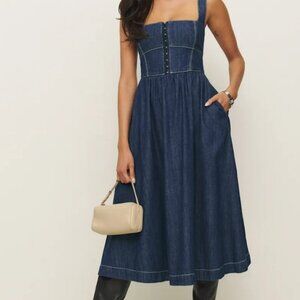 Reformation Tagliatelle Denim Midi Dress